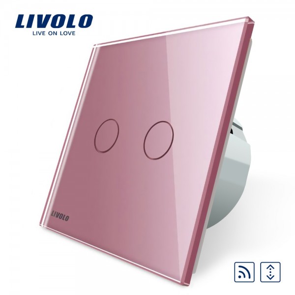 Intrerupator draperie wireless cu touch Livolo din sticla roz [1]