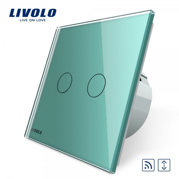 Intrerupator draperie wireless cu touch Livolo din sticla verde [1]