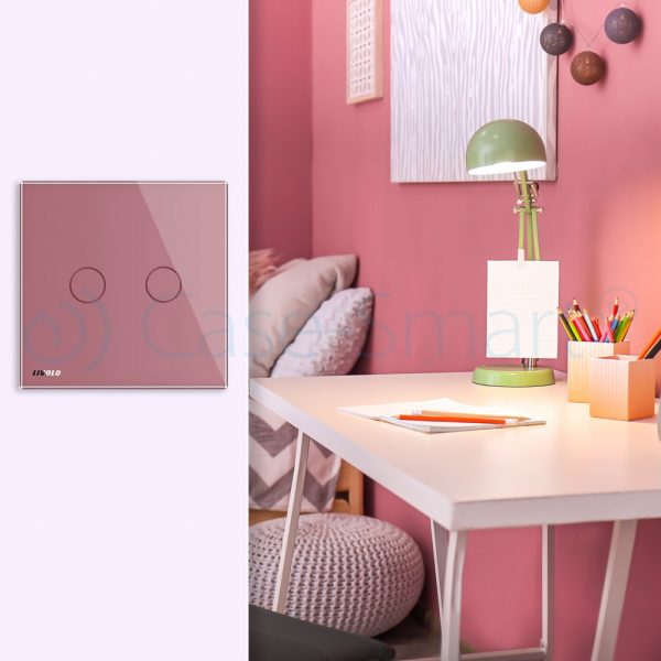 Intrerupator dublu cap scara / cap cruce cu touch Livolo din sticla roz [1]