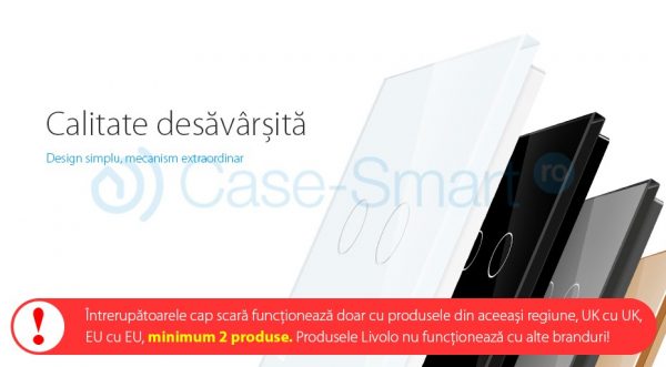Intrerupator dublu cap scara / cap cruce cu touch Livolo din sticla verde [1]