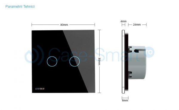 Intrerupator dublu cap scara / cap cruce wireless Livolo din sticla negru [1]
