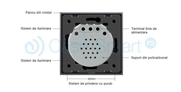 Intrerupator dublu cap scara / cap cruce wireless Livolo din sticla negru [1]