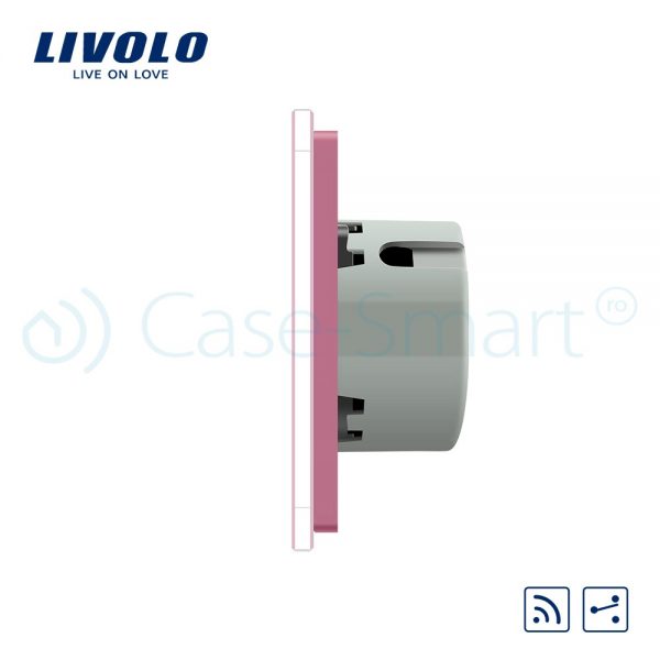 Intrerupator dublu cap scara / cap cruce wireless Livolo din sticla roz [1]