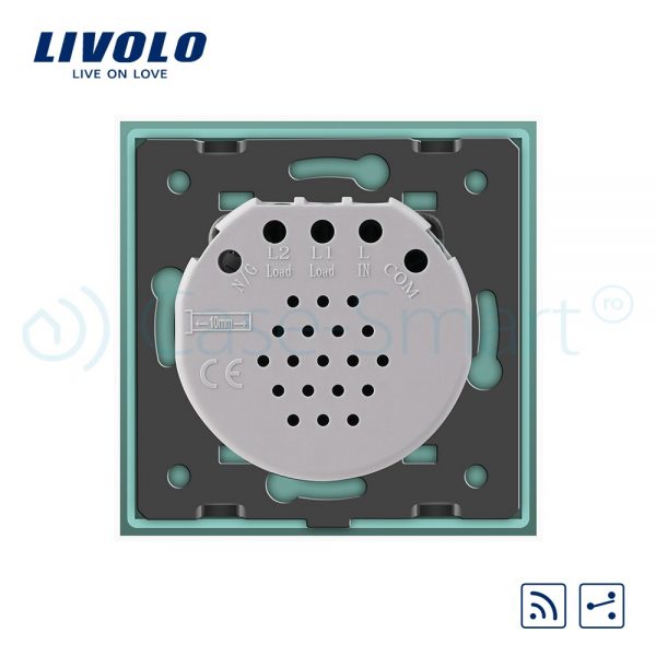 Intrerupator dublu cap scara / cap cruce wireless Livolo din sticla verde [1]