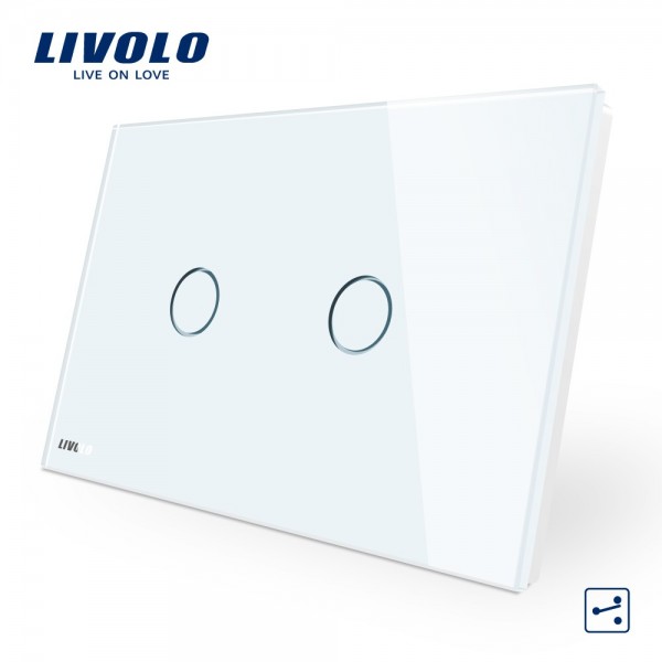 Intrerupator dublu cap scara/cruce cu touch Livolo din sticla – standard italian alb [1]