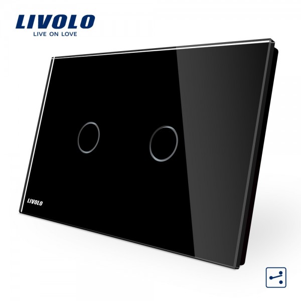 Intrerupator dublu cap scara/cruce cu touch Livolo din sticla – standard italian negru [1]