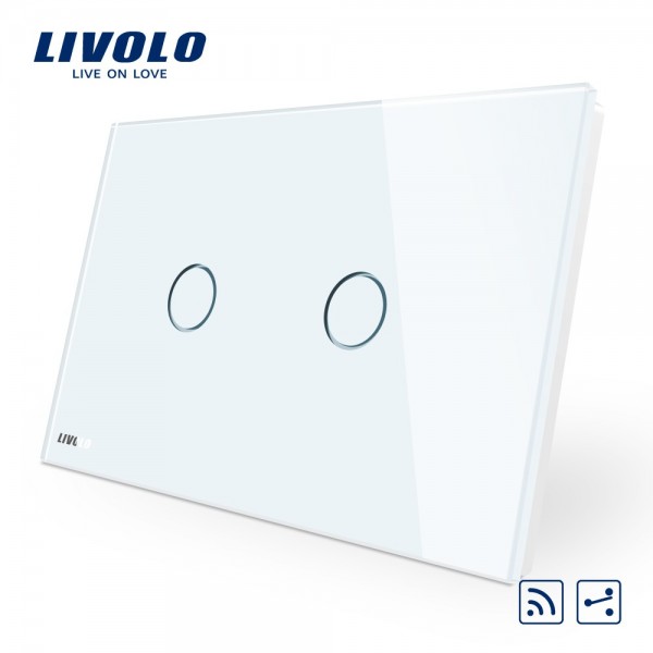 Intrerupator dublu cap scara/cruce wireless cu touch Livolo din sticla – standard italian alb [1]