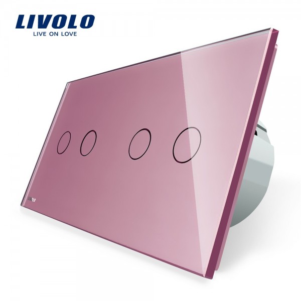 Intrerupator dublu + dublu cu touch Livolo din sticla roz [1]