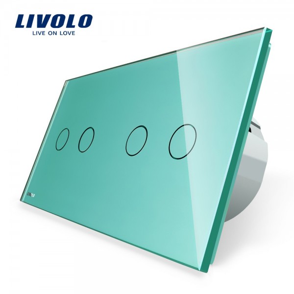 Intrerupator dublu + dublu cu touch Livolo din sticla verde [1]