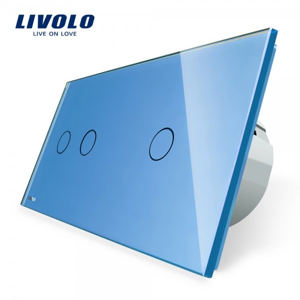 Intrerupator dublu + simplu cu touch Livolo din sticla albastru [1]