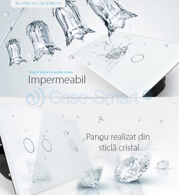 Intrerupator dublu + simplu cu touch Livolo din sticla gri [1]