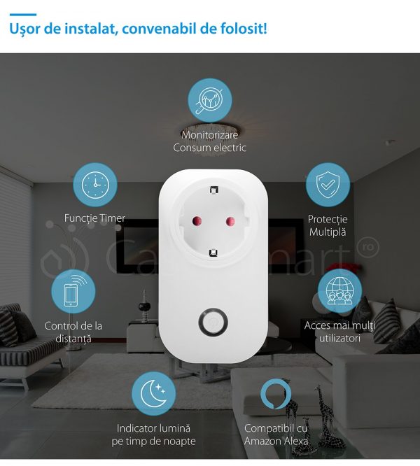 Priza inteligenta RedSun RS-SU02, monitorizare de energie, compatibil Amazon Alexa, Control de pe telefonul mobil [1]