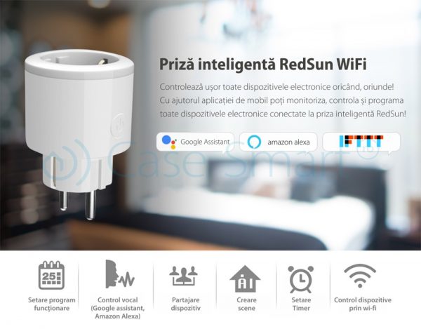 Priza inteligenta RedSun Wi-Fi cu monitorizare de energie si indicator led, Control de pe telefonul mobil [1]