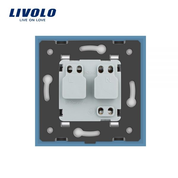 Priza simpla Livolo cu rama din sticla si capac de protectie rezistent la apa albastru [1]