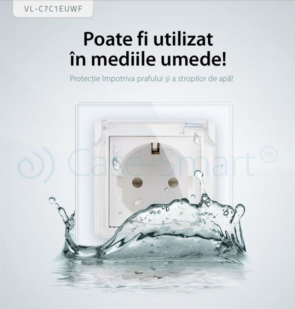 Priza simpla Livolo cu rama din sticla si capac de protectie rezistent la apa albastru [1]