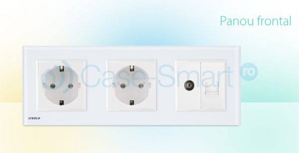 Priza tripla Livolo cu rama din sticla 2 prize simple+TV/internet [1]