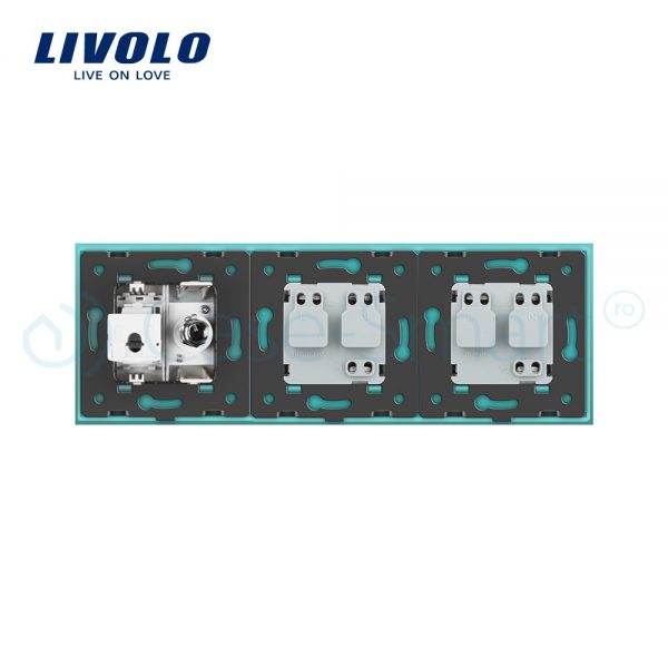 Priza tripla Livolo cu rama din sticla 2 prize simple+TV/internet [1]