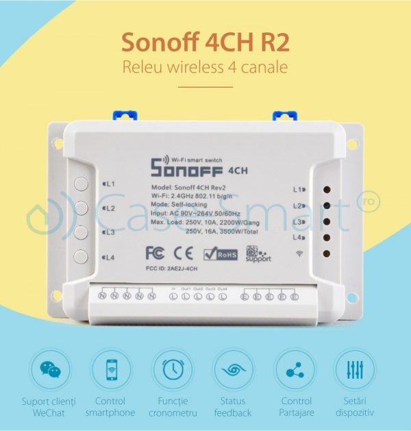 Releu Wireless 4 canale – Sonoff 4CH R2 – model 2018 roz [1]