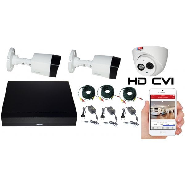 Sistem supraveghere video Rovision 3 camere 2mp 20m IR si 50m IR IP67 , accesorii incluse [1]