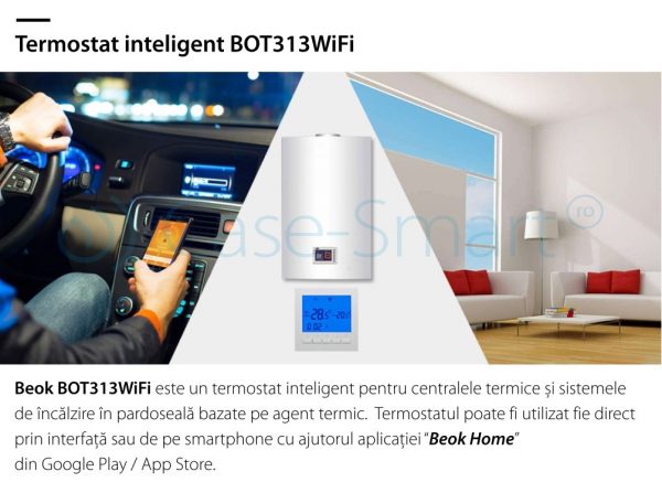 Termostat WiFi pentru centrala termica pe gaz si incalzire in pardoseala BeOk BOT-313WiFi