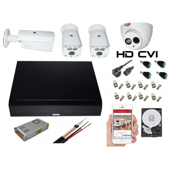 Sistem supraveghere video profesional mixt 4 camere Rovision 2MP IR 80m si IR50m, full accesorii si HDD [1]