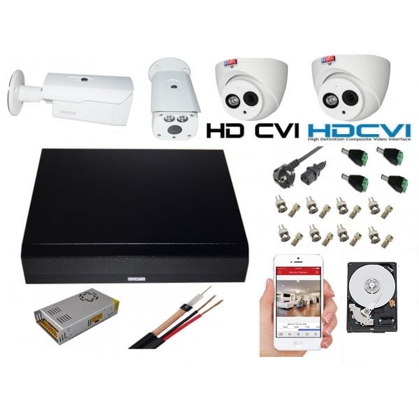 Kit supraveghere video profesional mixt 4 camere Rovision 2MP IR 80m si IR50m, full accesorii si HDD [1]