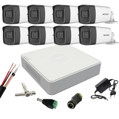 Kit supraveghere Hikvision cu 8 camere, 2 Megapixeli, Infrarosu 80m, Lentila 3.6mm, DVR cu 8 canale, Accesorii [1]