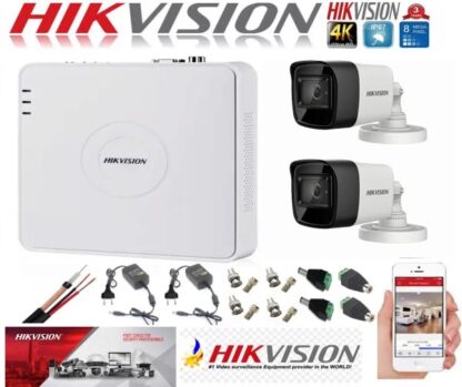 Sistem supraveghere ultraprofesional Hikvision 2 camere 8MP 4K DVR 4 canale accesorii incluse [1]