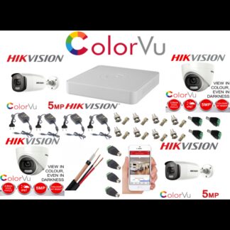 Kit supraveghere profesional mixt Hikvision Color Vu 4 camere 5MP IR40m si IR20m , full accesorii