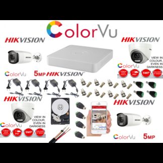 Kit supraveghere Hikvision - Kit supraveghere profesional mixt Hikvision Color Vu 4 camere 5MP IR40m si IR20m DVR 4 canale full accesorii si HDD 1TB