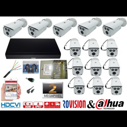 Kit supraveghere video profesional 14 camere  Rovision 2MP IR 80m , accesorii incluse, DVR 16 canale 5MP [1]