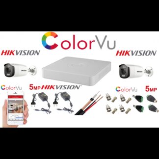 Kit Supraveghere - Sistem supraveghere profesional  Hikvision Color Vu 2 camere 5MP IR40m, DVR 4 canale, full accesorii