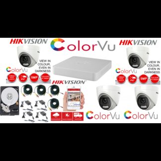 Sistem supraveghere profesional  Hikvision Color Vu 4 camere 5MP IR20m, DVR 4 canale, full accesorii si HDD