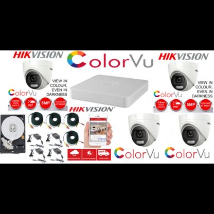 Sistem supraveghere profesional  Hikvision Color Vu 4 camere 5MP IR20m, DVR 4 canale, full accesorii si HDD [1]