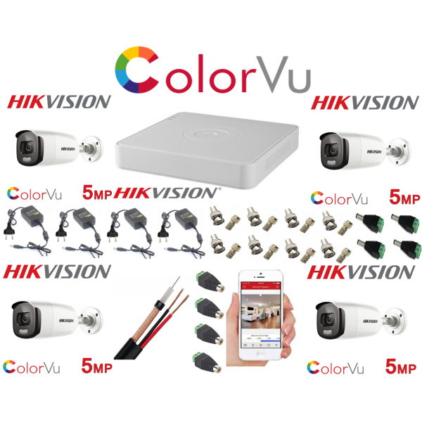 Sistem supraveghere profesional Hikvision Color Vu 4 camere 5MP IR40m, IP67 , full accesorii [1]
