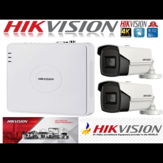 Accesorii supraveghere - Sistem supraveghere ultraprofesional Hikvision 2 camere 8MP 4K 80 IR DVR 4 canale
