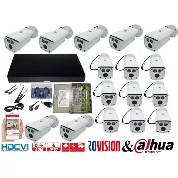 Sistem supraveghere video profesional 16 camere  Rovision 2MP IR 80m , accesorii incluse, DVR 16 canale 5MP [1]