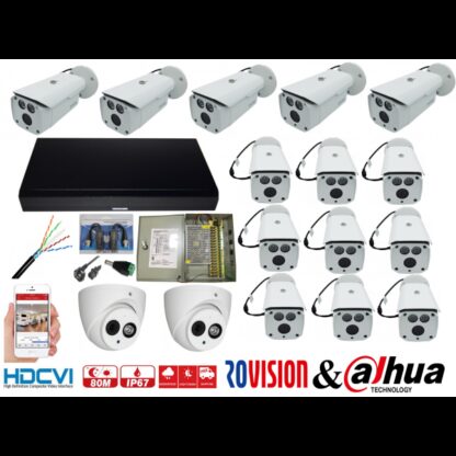 Kit supraveghere video mixt 16 camere Rovision 2MP IR 80m si IR50m (2 interior) ,accesorii incluse, DVR 16 canale 5MP [1]