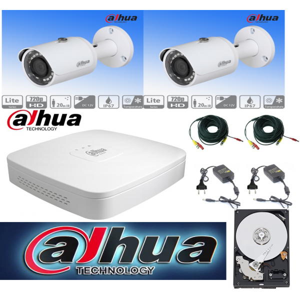 Kit supraveghere video 2 camere Dahua  cu IR20m , DVR 4 canale cu HDD, accesorii incluse [1]