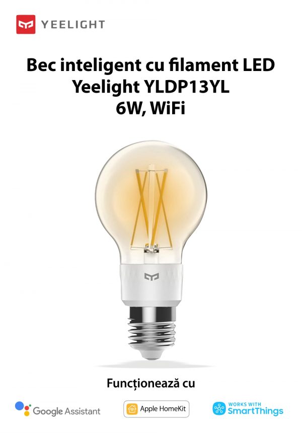 Bec inteligent cu filament LED, Yeelight YLDP12YL, Control smart, 6W, Wi-Fi, 2.4 GHz [1]