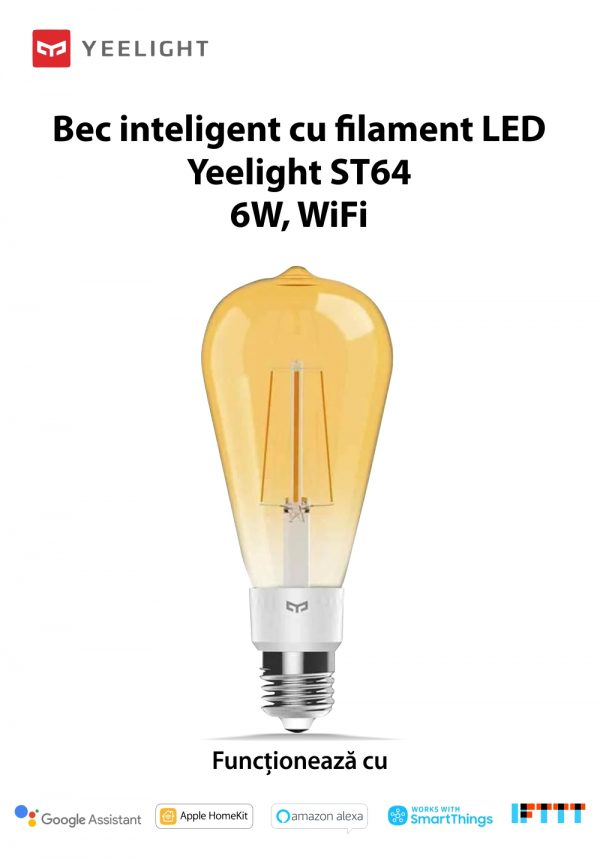 Bec Smart LED Yeelight ST64, Filament, 500 Lumeni, Wireless, E27, Control aplicatie [1]