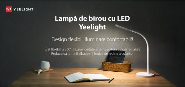 Lampa LED pentru birou, Yeelight YLTD02YL, Alb, 260 LM, Flexibila 360‎°, Bateria 2000 mAh, Luminozitate reglabila