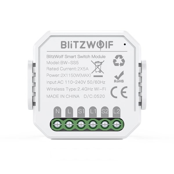 Comutator smart BlitzWolf BW-SS5, 2 Canale, Wi-Fi, Distanta operare 100 m, 2300 W [1]