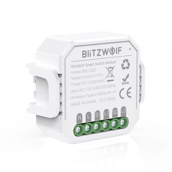 Comutator smart BlitzWolf BW-SS5, 2 Canale, Wi-Fi, Distanta operare 100 m, 2300 W [1]