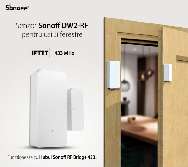 Senzor pentru usi si ferestre Sonoff DW2-RF, Wireless, Notificari aplicatie [1]