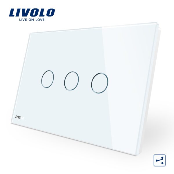 Intrerupator triplu cap scara/cruce cu touch Livolo din sticla – standard italian [1]
