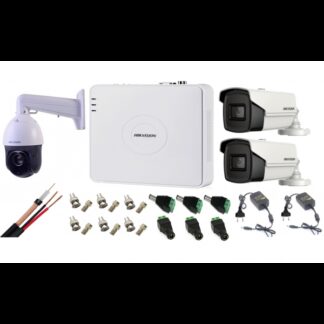 Kit Supraveghere - Kit supraveghere Hikvision 3 camere 1 Speed Dome TurboHD 2MP IR 100m zoom 25X 2 camere 5MP ir 40m DVR 4 canale full accesorii