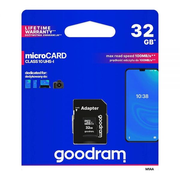 Card de memorie MicroSDXC + Adaptor SD, GOODRAM M1AA-0320R12, 32 GB, Memorie interna USH-I [1]