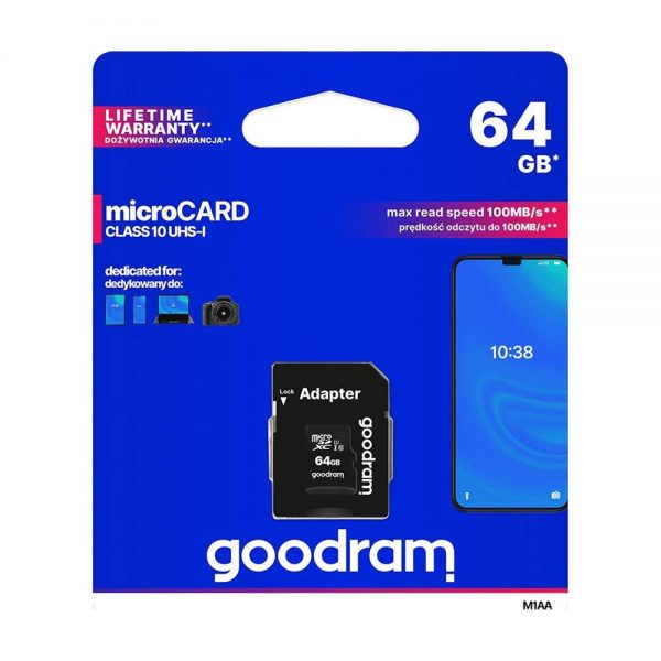Card de memorie MicroSDXC + Adaptor SD, GOODRAM M1AA-0640R12, 64 GB, Memorie interna USH-I [1]