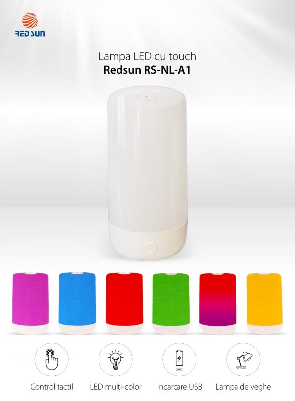 Lampa LED RedSun RS-NL-A1, Multicolor, Touchscreen, Incarcare USB, Control intensitate [1]